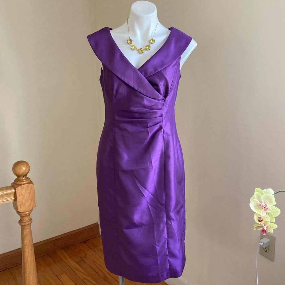 EVAN PICONE Purple Sleeveless Faux Wrap Cocktail Dress Sz. 8 - Picture 3 of 15